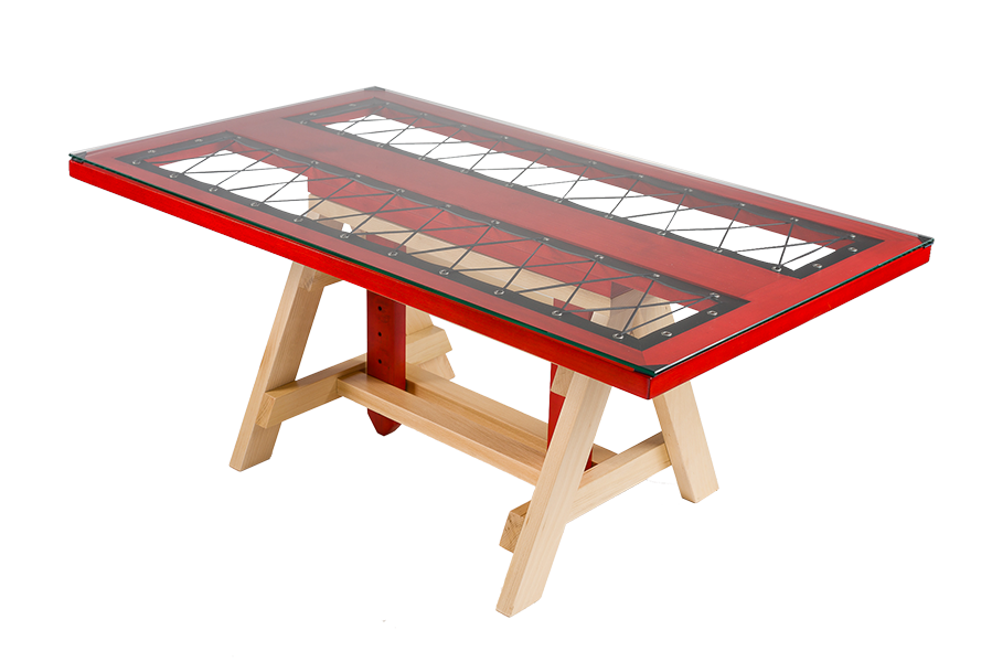 Table Treteau rouge à lacets 